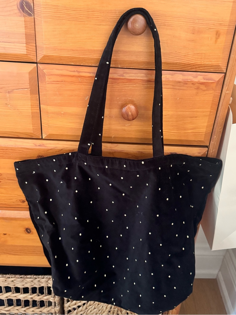 Sezane Black Velvet Polka Dot Tote Bag